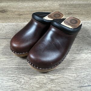 Troentorp Swedish brown Leather Wooden Clog size 36 | US 6